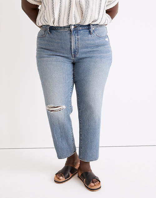The Plus Mid-Rise Perfect Vintage Jean in Ainsdale Wash: Knee-Rip 