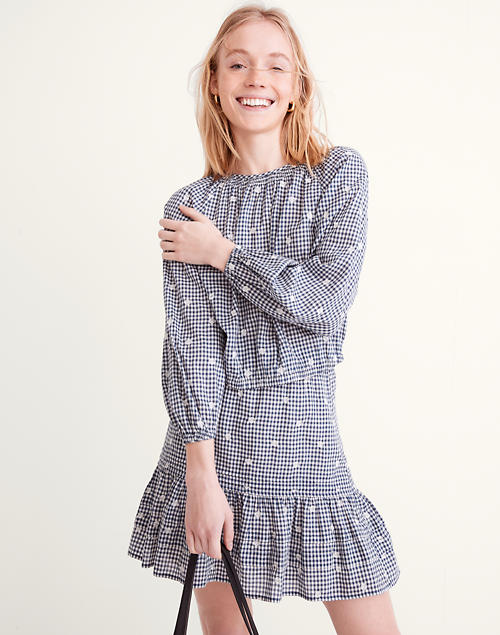 Embroidered Button-Back Shirt in Gingham Check