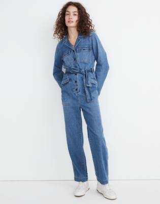 Denim Tie-Waist Jumpsuit in Claireville Wash