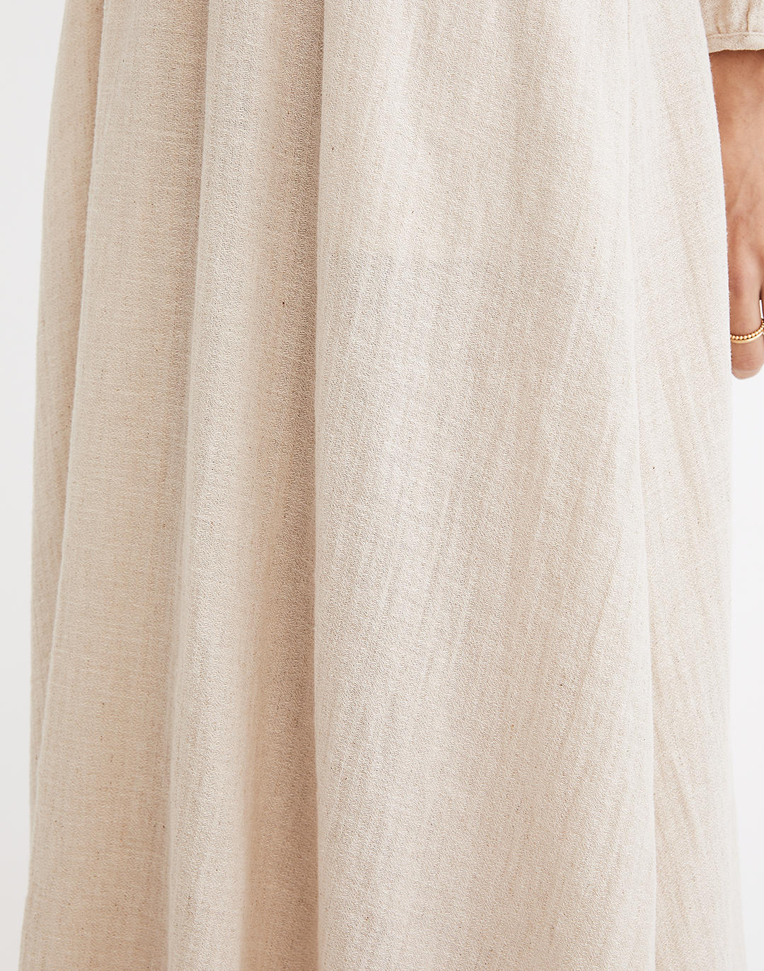Linen-Cotton Ruffle-Neck Midi Dress