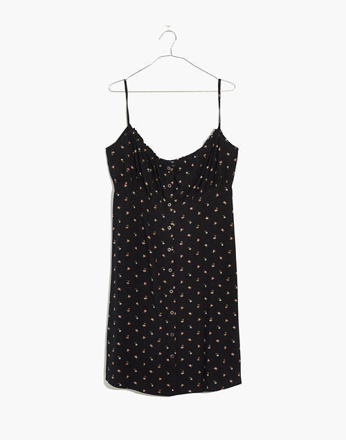 Tie-Back Button-Front Mini Dress in Geodot Floral in true black, Madewell