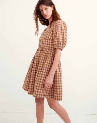 gingham square neck dress