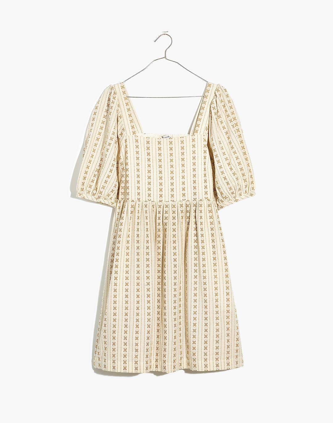 Square-Neck Puff-Sleeve Dress in Jacquard Stripe