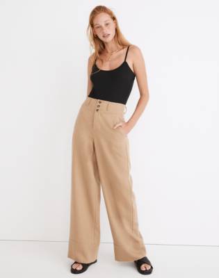 Button-Front Cuffed Wide-Leg Pants in 