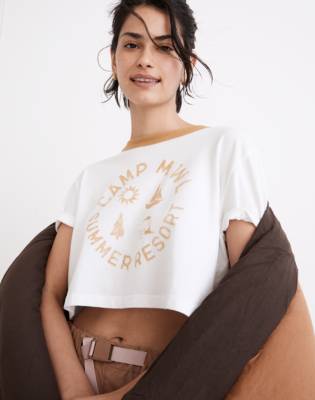 MWL Camp Resort Ringer Crop Tee in eyelet white image 1