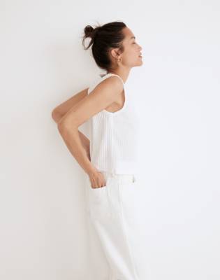Madewell Pointelle Button-front Crop Tank In Eyelet White