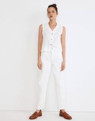 Madewell Pointelle Button-front Crop Tank In Eyelet White