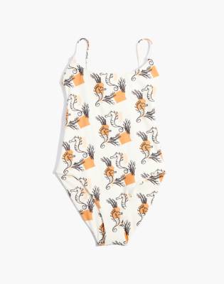 Madewell Second Wave Spaghetti Strap One Piece Swimsuit In Seahorse Sketch