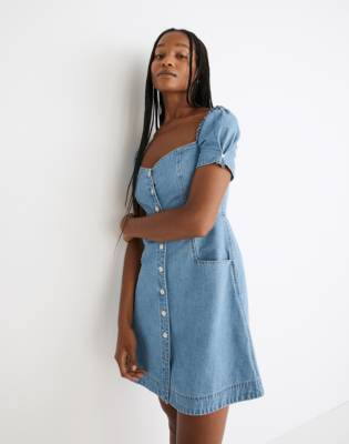 button up denim dress