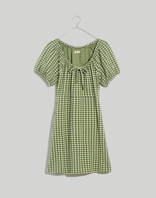 Madewell Jacquard Puff-Sleeve Mini Dress in Gingham Check