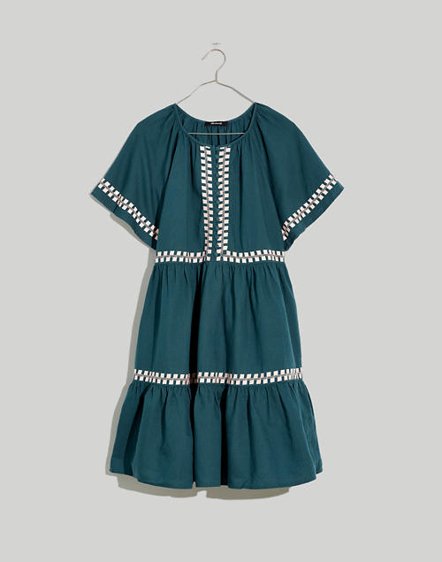 Plus Embroidered Linen-Blend Flutter-Sleeve Mini Dress
