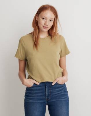 Mw Softfade Cotton Lakeshore Crop Tee In Muted Olive