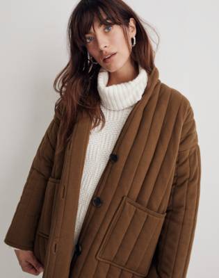 Mw Quilted Sweater Coat In Golden Spinach