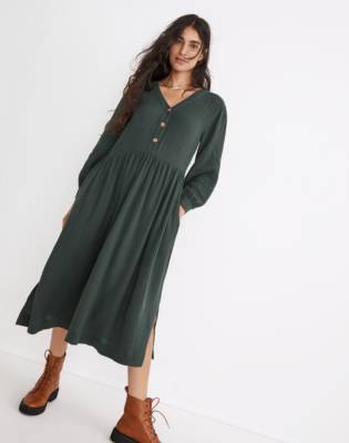 Madewell Lightspun Button-front Midi Dress In Dark Palm