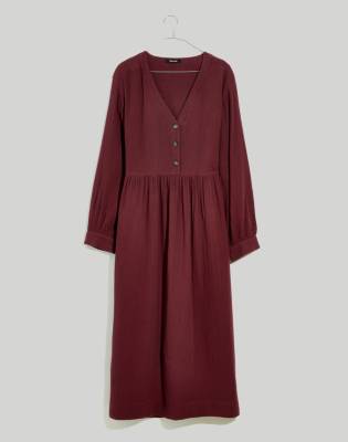 Madewell Lightspun Button-front Midi Dress In Dark Fig