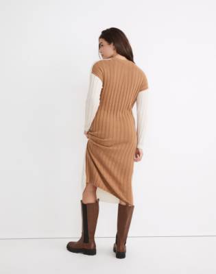 (Re)sourced Ribbed Midi Sweater Dress in antique cream image 3