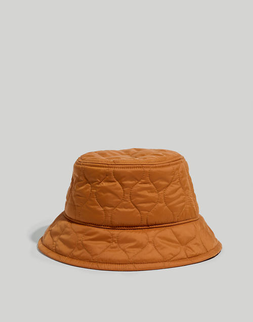Quilted Nylon Bucket Hat in warm coffee image 1