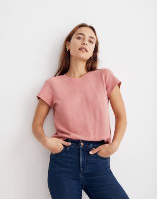 Madewell X Bcrf Shrunken Shirttail Tee In Hthr Dark Petal