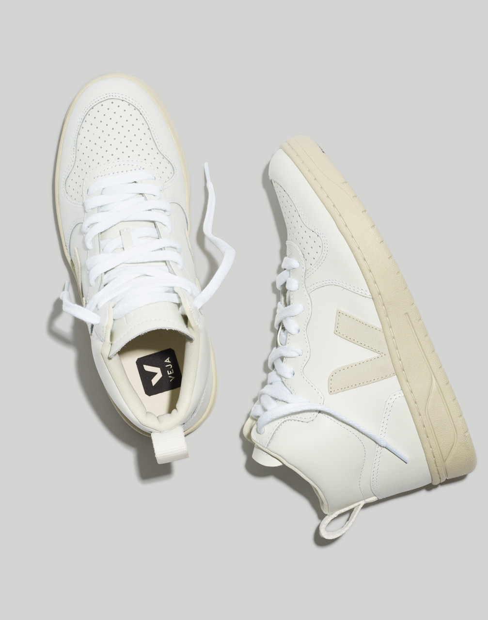 Mw Veja&trade; V-15 High-top Sneakers In Extra-white Natural