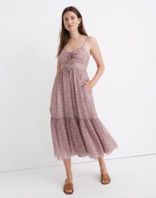 Seersucker Keyhole Tiered Midi Dress in Cottage Garden