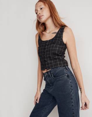Corduroy Sleeveless Crop Top in Plaid