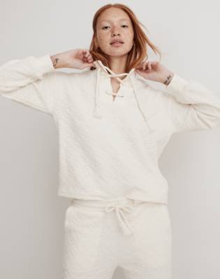 Mw Quilted-knit Lace-up Sweatshirt In Antique Cream