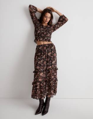 Ruffle Tiered Midi Skirt