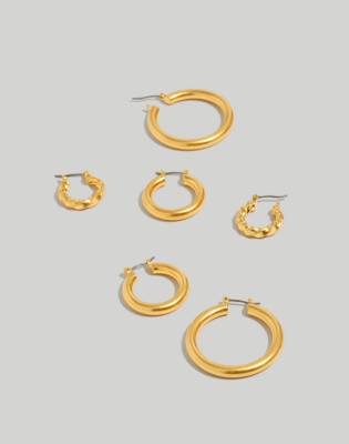 Mw Three-pack Hoop Earrings Gift Box In Vintage Gold
