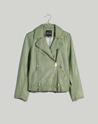 Mw Washed Leather Motorcycle Jacket In Smoked Sage