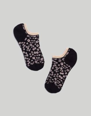 Mw L Cloudlift Low-profile Socks: Retro Floral Edition In True Black