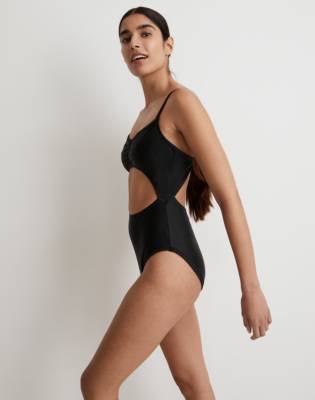 Shop Mw Cinched Cutout One-piece Swimsuit In True Black