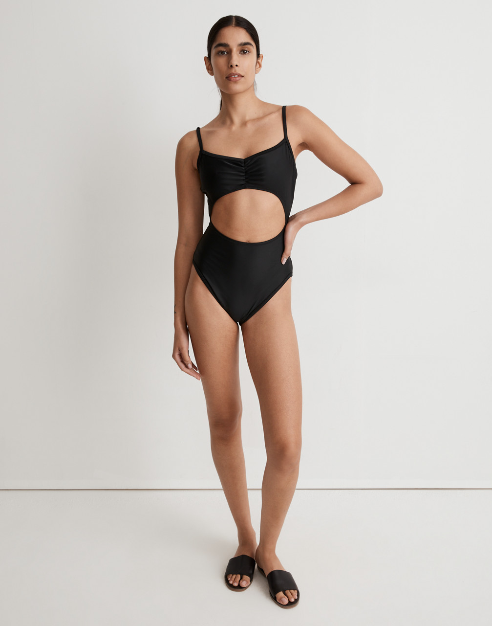Mw Cinched Cutout One-piece Swimsuit In True Black