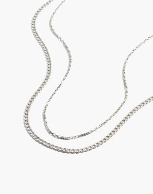 Mw Two-piece Skinny Chain Necklace Set In Light Silver Ox